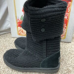 UGG Black Knit Button Cuff Winter Boots